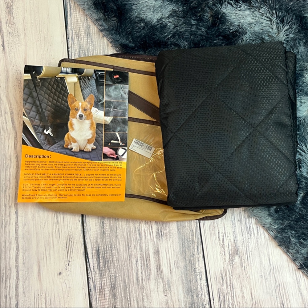 Quilted Waterproof Black Car Seat Cover with Tan Carry Bag